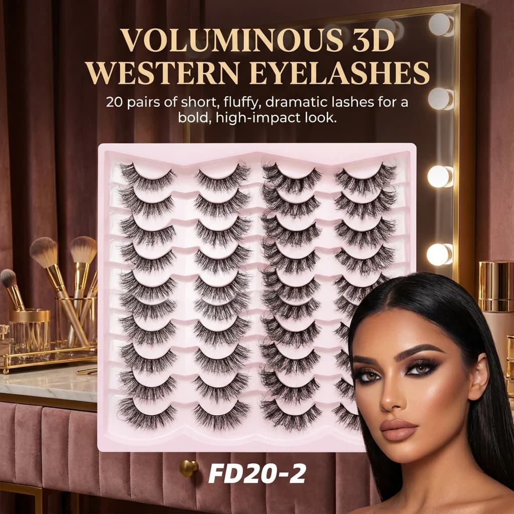 20 pairs of fake 3D eyelashes, full striped style, natural looking, thick and curled, black eyelash extension for daily makeup and cosplay