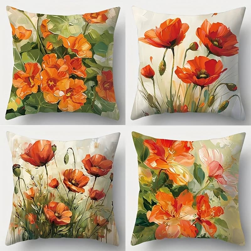 Oil Painting Style Flower Pillow Covers Single Sided Printed Decorative Cushion Cover for Living Room Bedroom Office Home Decor