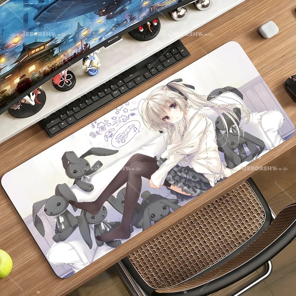 Tappetino per mouse con ragazza anime dai capelli argentati a doppia coda, tappetino da gioco in gomma antiscivolo per laptop e ufficio, tappetino da scrivania antiscivolo