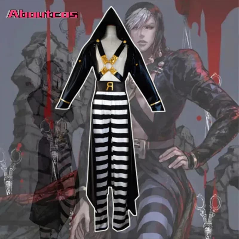 Anime JoJo Bizarre Adventure Risotto Nero Costume Cosplay Cappello da vento dorato Cintura superiore Carnevale di Halloween Pantaloni a righe Vestito d