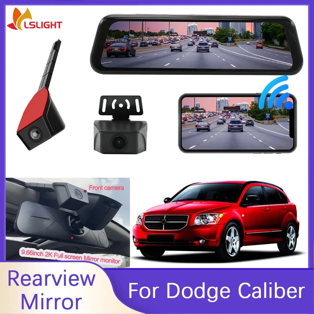 Specchietto retrovisore per auto da 9,66 pollici per Dodge Caliber Vehicle Dashcam 4K + 1080P DVR IPS Touch Screen con 2 telecamere 1920 * 480 pixel