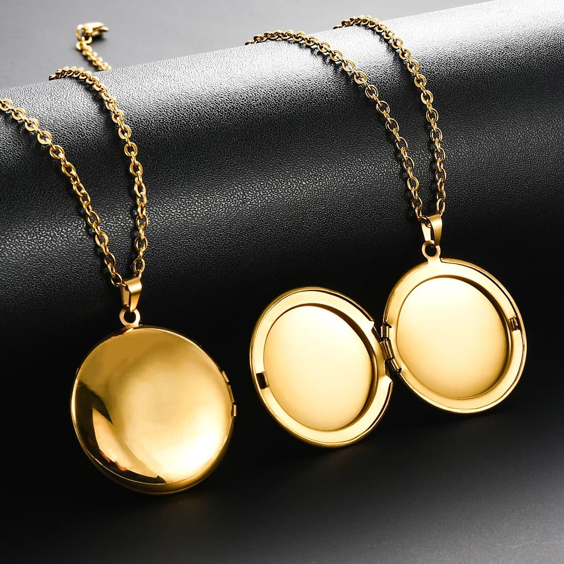 1Pc Collana con ciondolo medaglione con cornice rotonda in acciaio inossidabile per uomo Donna S/M/L Gioielli con catena commemorativa apribile lucidato a specchio