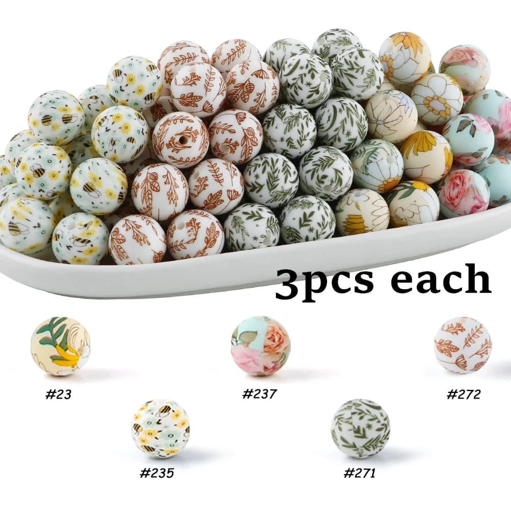 15 pz/lotto 15mm stampa perline tonde in silicone combinazione per creazione di gioielli fai da te collana braccialetto orecchini accessori di gioielli