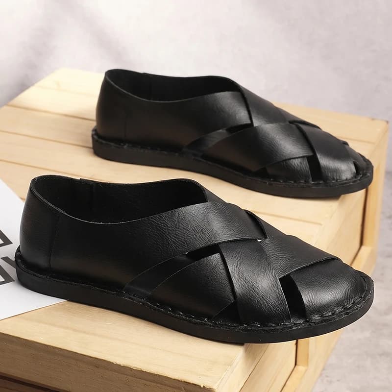 Sandali Estivi da Uomo con Intagli, Antiscivolo e Resistenti, Casual da Esterno per Guida, Comodi, Taglie Forti, in Pelle, Fatti a Mano