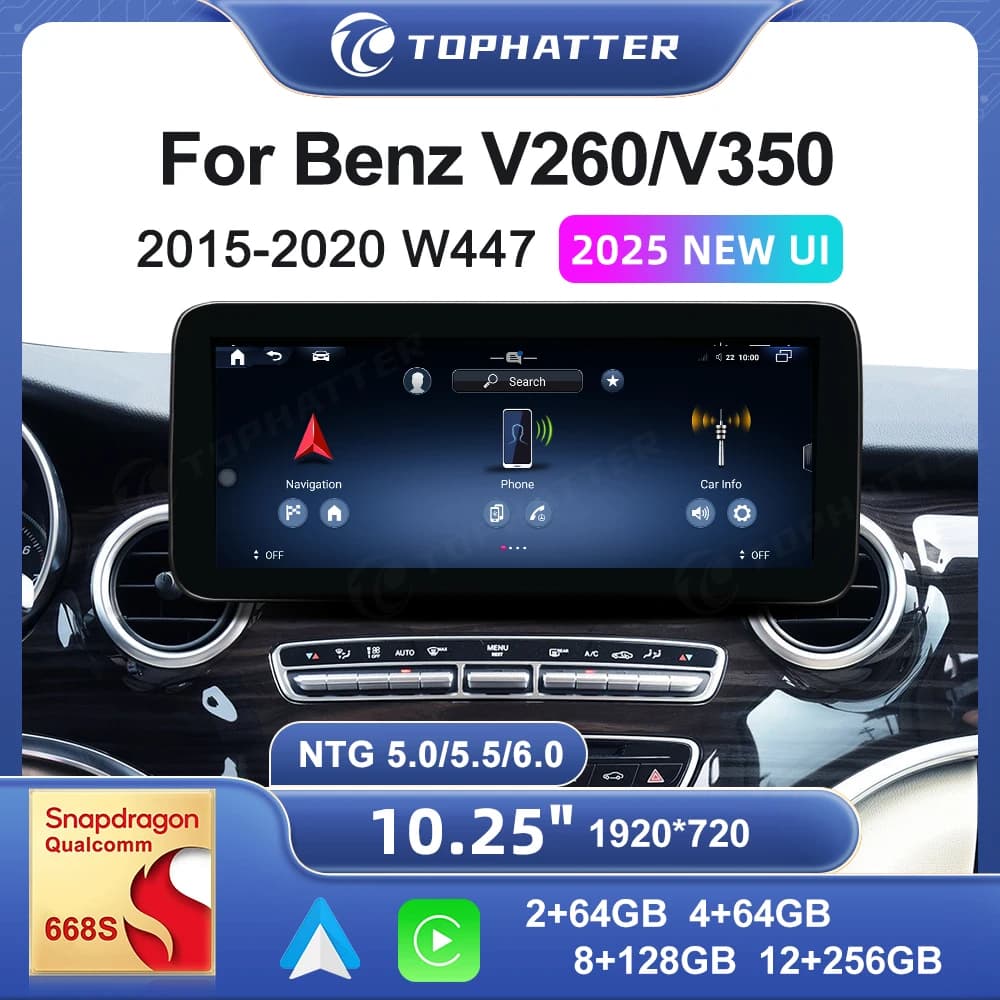 Autoradio CarPlay 10.25 per Benz W447 V220 V260 V350 2016-2020 Android 14 Multimedia 668S con Schermo e Radio 360 °