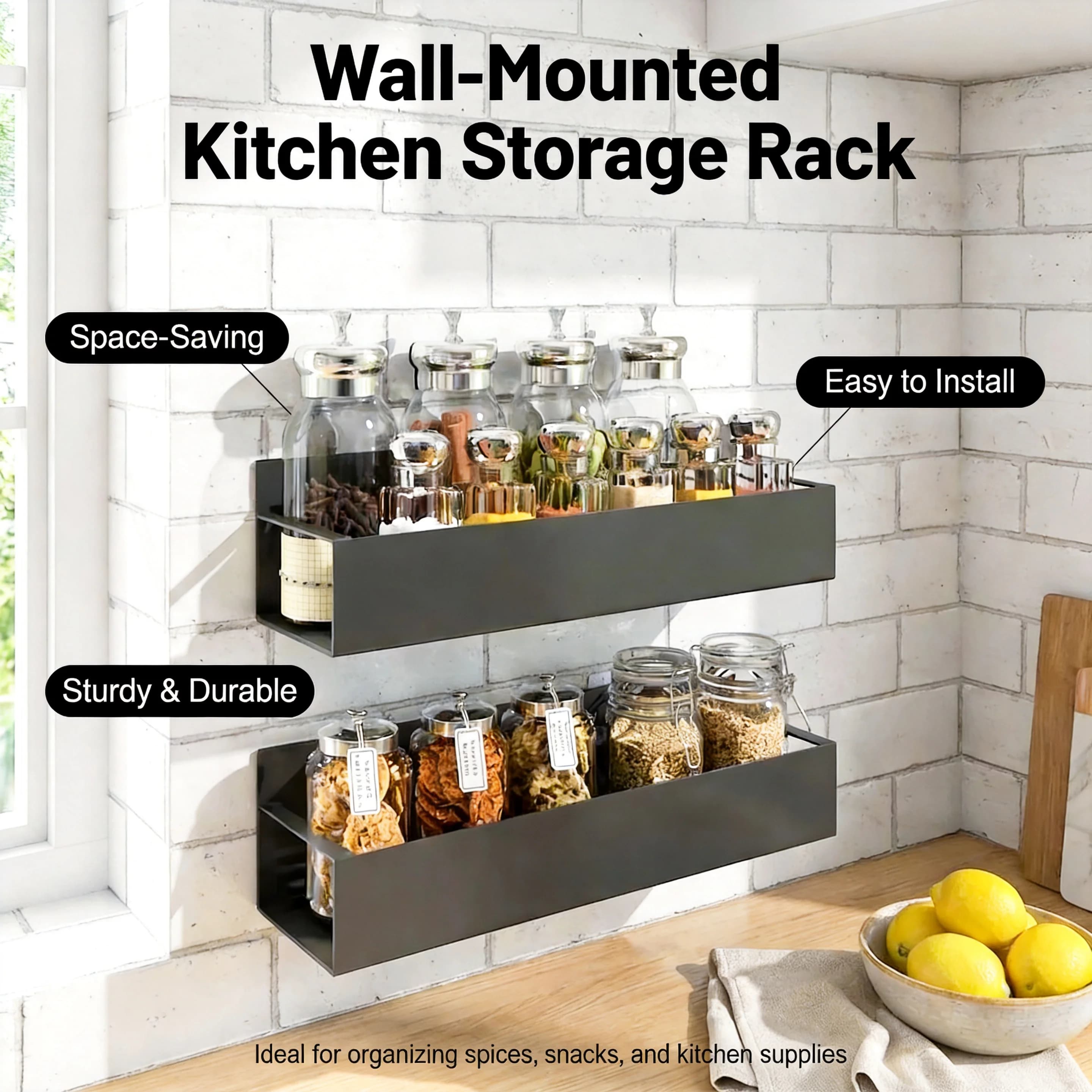 2Pcs Magnetic Refrigerator Organizer Racks – Strong Magnetic No Drilling – Multifunctional Kitchen Spice Storage Shelves