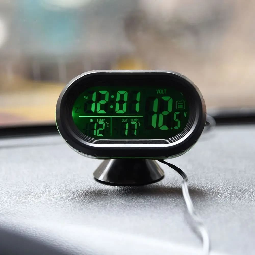 Termometro per auto digitale portatile 12V-24V Batteria per auto Volt Voltmetro Tester Doppio display della temperatura Avviso di congelamento