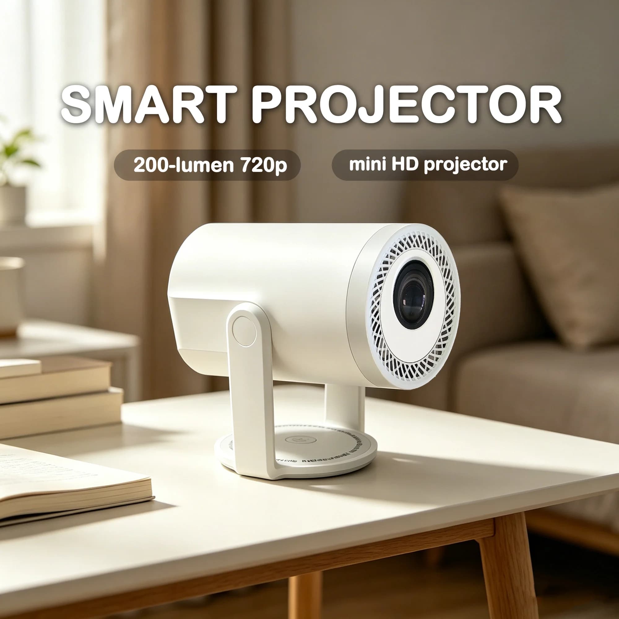 Proiettore Smart Android: Mini proiettore HD portatile compatibile con 4K, 200 lumen, 720p