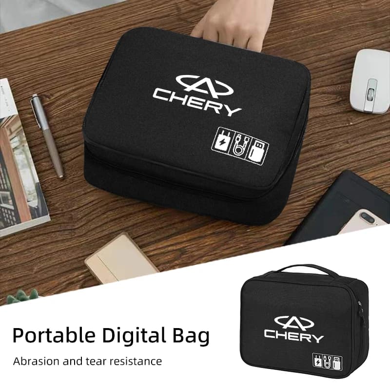 Auto Organizzatore di cavi portatile Borsa di stoccaggio digitale impermeabile per Chery Fulwin QQ Tiggo 3 5 T11 A1 A3 A5 Amuleto M11 Eastar Elara