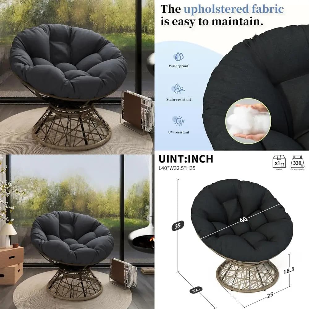 Papasan oversize chair with adjustable base with thick pillow, Boho style reading angle for adults, suitable for bedroom and living room