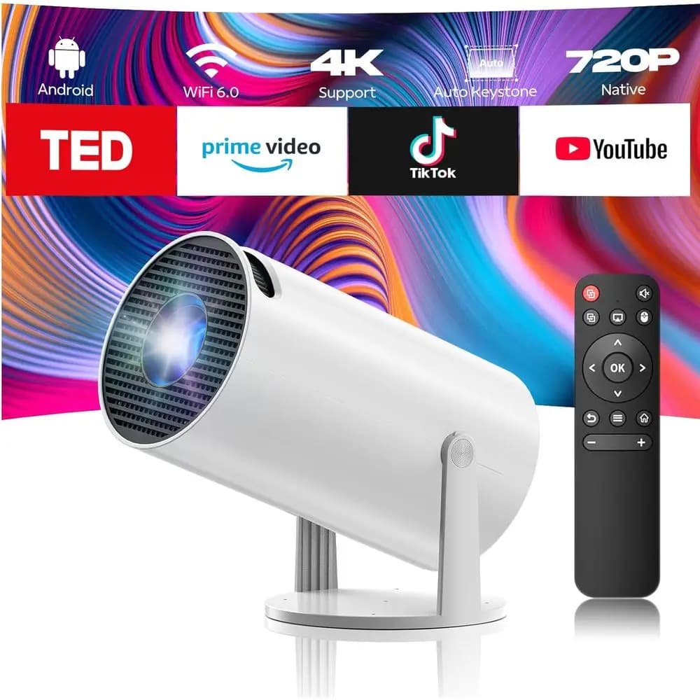Mini Proiettore Portatile 4K 1080P con 220 ° Rotazione, Bluetooth e compatibilità HDMI/iPe/TV Stick per serate di cinema in casa