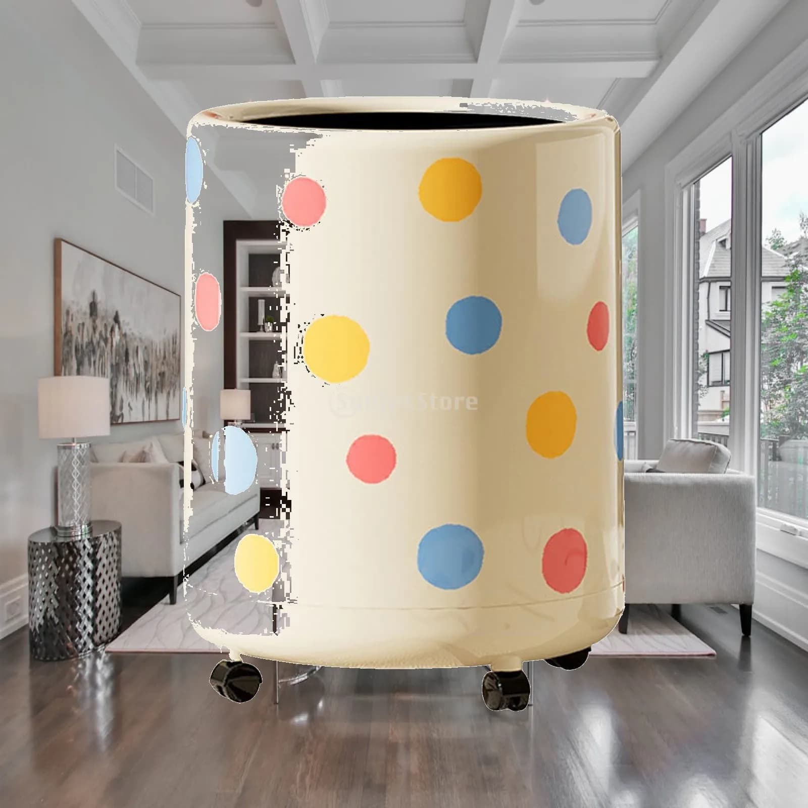 Creative Round Garbage Can Double Layer Recycling Bin 12L with Wheels for Living Room and Study