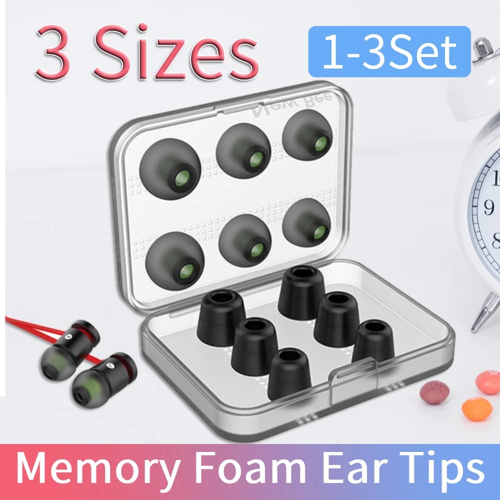 1-3Set Memory Foam Ear Tips with Case Noise Isolating Ear Buds Pads Cushion Ear Bud Tips for In Earphone Headphones Accessories