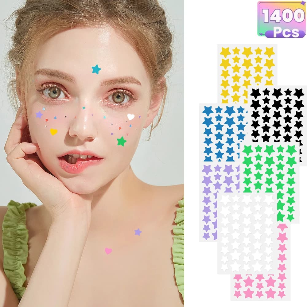 1400 pieces of patches for multicolored star acne, patches for pimples, patches for face acne, patches for acne concealer, ultra-thin