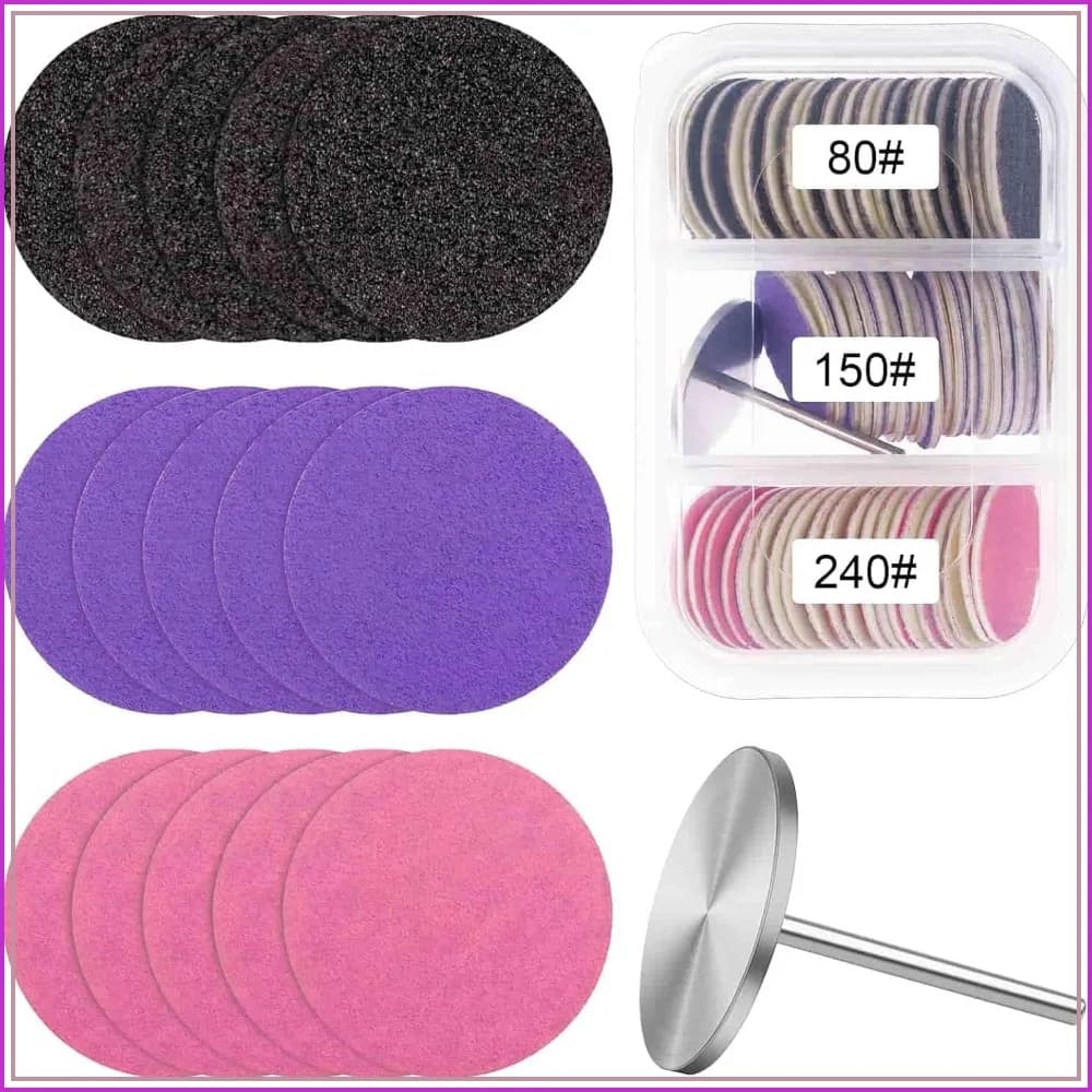 Sanding Paper Discs with Metal Nail Drill Bit, 25mm Foot File Sandpaper Discs #80#150#240 Grits for Manicure Pedicure