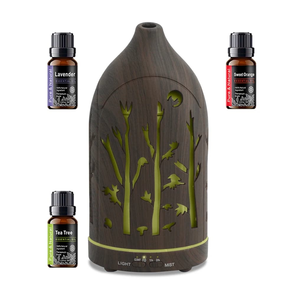 Diffusore di oli essenziali ad ultrasuoni con spegnimento automatico, funzionamento silenzioso e sussurrato include 3 oli essenziali per casa, ufficio, yoga