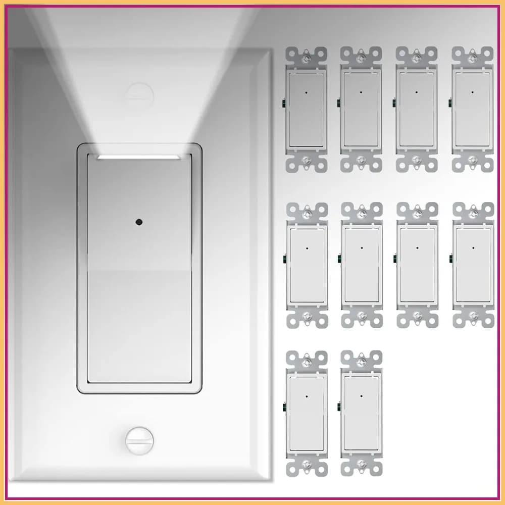 Confezione da 10 Interruttori con Luce Notturna LED, 15 Ampere 120/277 Volt, Interruttore a Parete Unipolare, Sensore Automatico On/Off