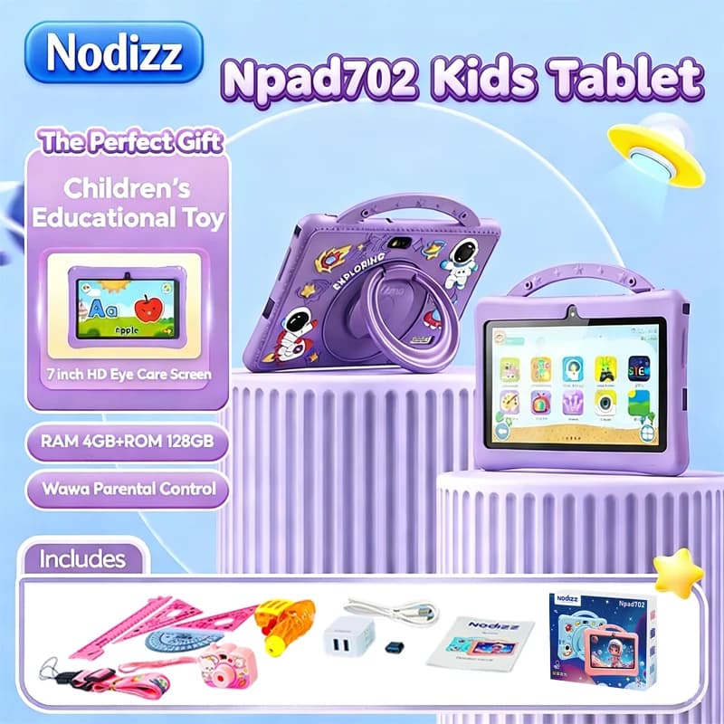 Nodizz 7 Children's Tablet Android 12, 4GB RAM 128GB ROM, 3200mAh, Wi-Fi, Bluetooth, Type-C, with Case, Children's Gift