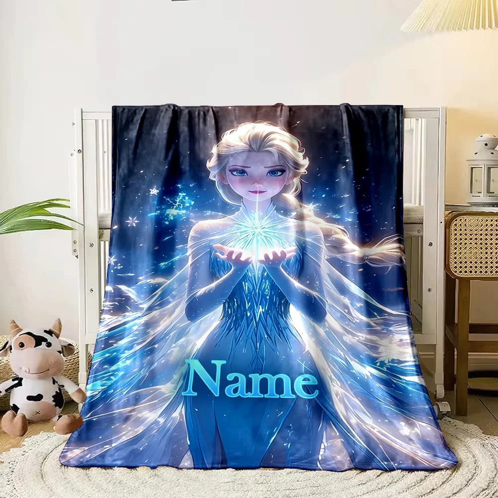 Coperta Personalizzata con Nome Disney Cartoon Frozen Principessa Elsa per Adulti e Bambini, Calda e Confortevole