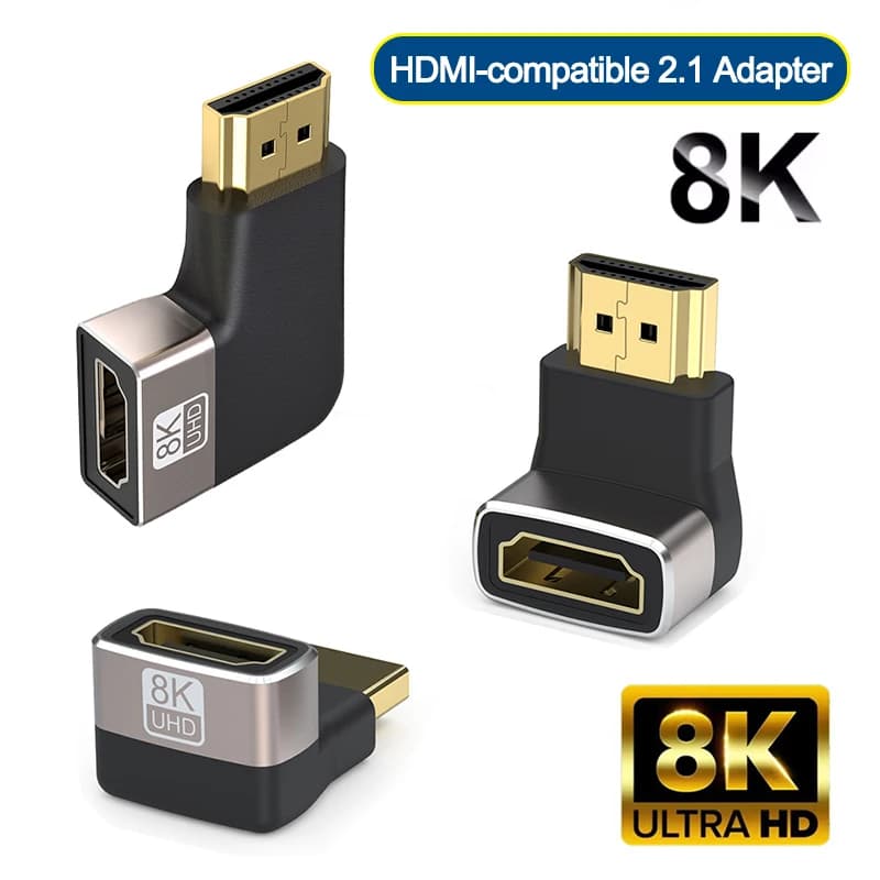 HDMI compatible 2.1 cable adapter 8K Side curve 90 degrees male to female expansion connector HDTV 4K to 120Hz 8K to 60Hz