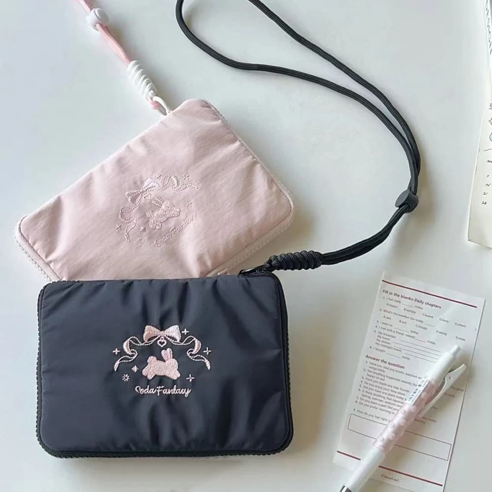 Portacarte Ballet Rabbit, custodia per documenti d'identità, stile da appendere al collo, piccolo porta passaporto da viaggio, borsa portatile per oggetti vari
