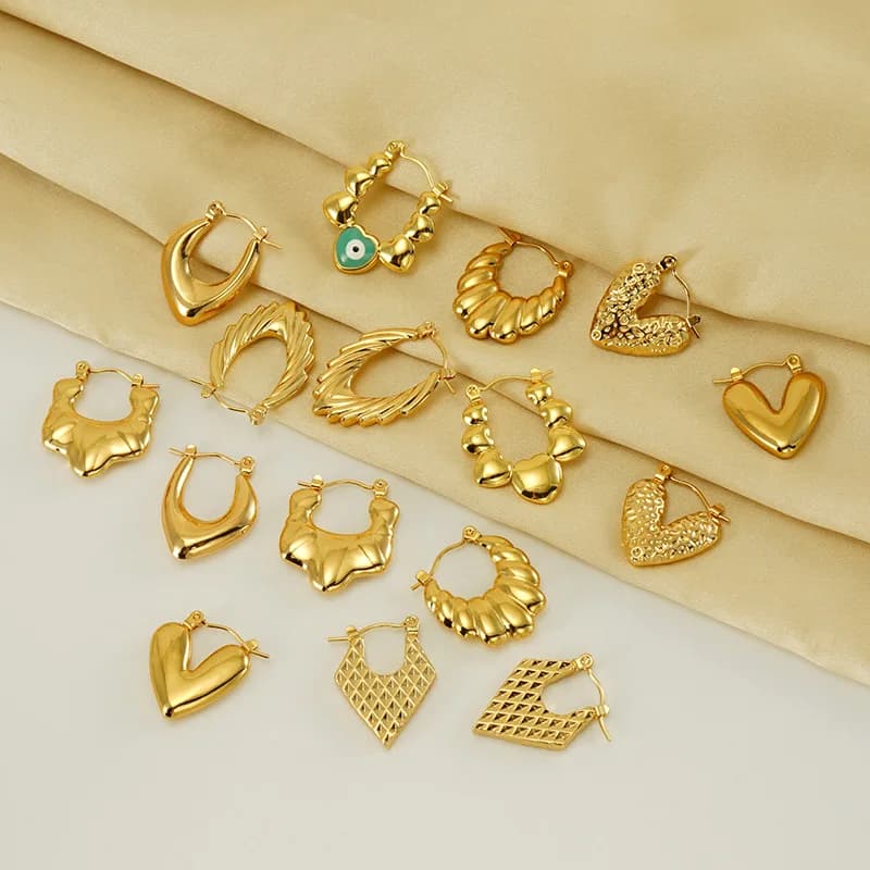 ANENJERY 316L Stainless Steel Irregular Heart Eye Hoop Earrings for Women Light Luxry Earrings Jewelry Accessory Wholesale