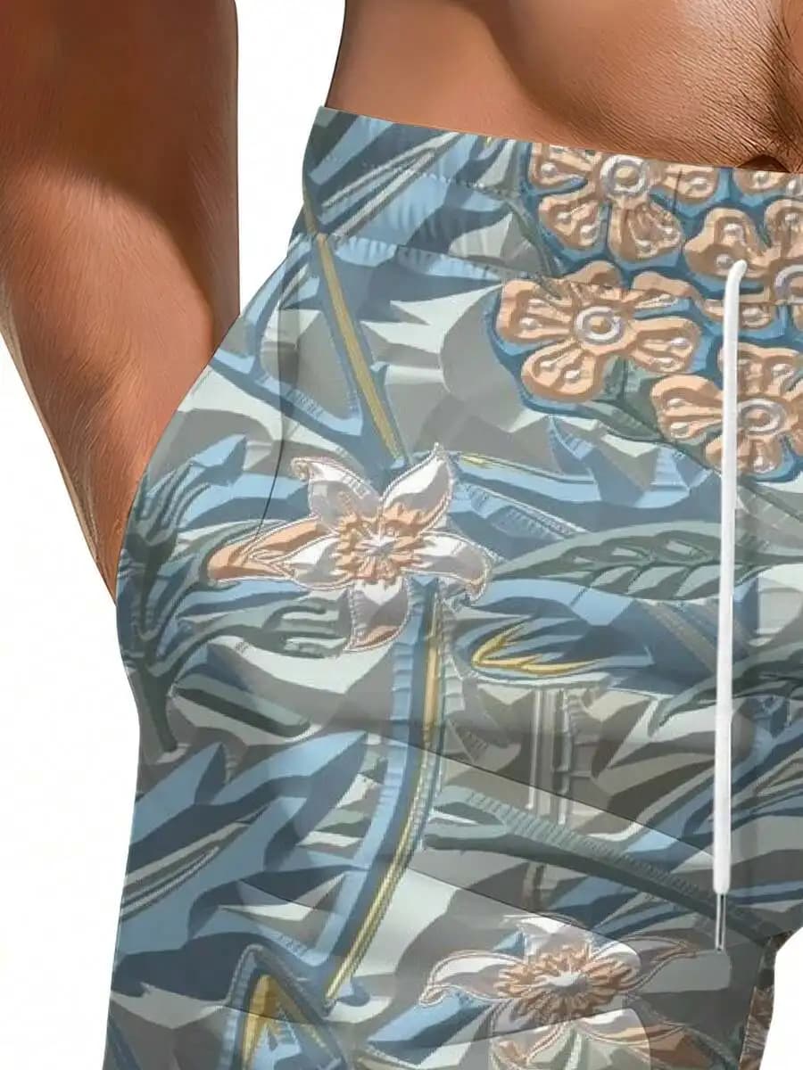 Mens Floral 3D All Over Print Beach Shorts Summer Nature Inspired