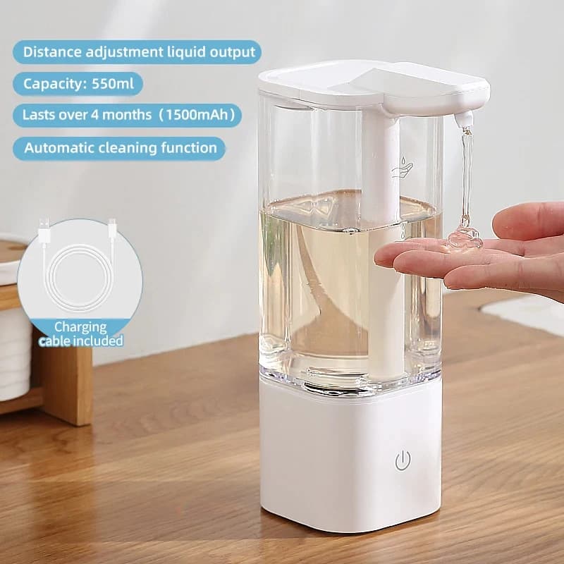 Dispenser Automatico di Sapone Liquido da Cucina 550ml, Ricaricabile USB, Senza Contatto, Alta Capacità, per Bagno
