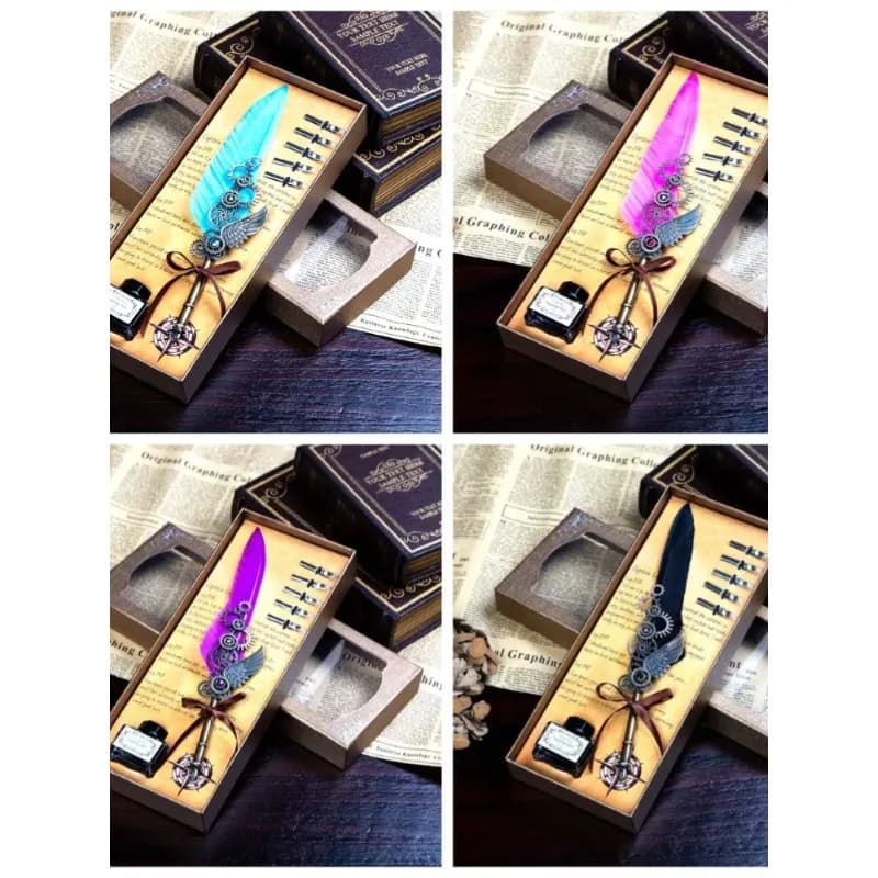 Calligraphy Pen Set with 5 Replaceable Nibs and Ink, Feather Dip Pen for Artistic Writing, Signature, and Creative Drawing,