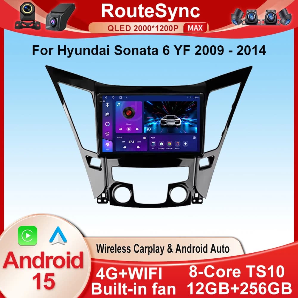 Android 15 For Hyundai Sonata 6 YF 2009 - 2014 Multimedia Car Monitor Lettore Auto radio TV Vehicle GPS Navigation Dash Cam HDR