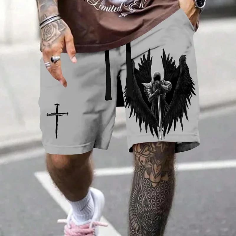 Pantaloni corti con ali reliche stampate in 3D per uomo Pantaloncini da spiaggia con motivo incrociato del soldato Costume da bagno traspirante da strada casual estivo