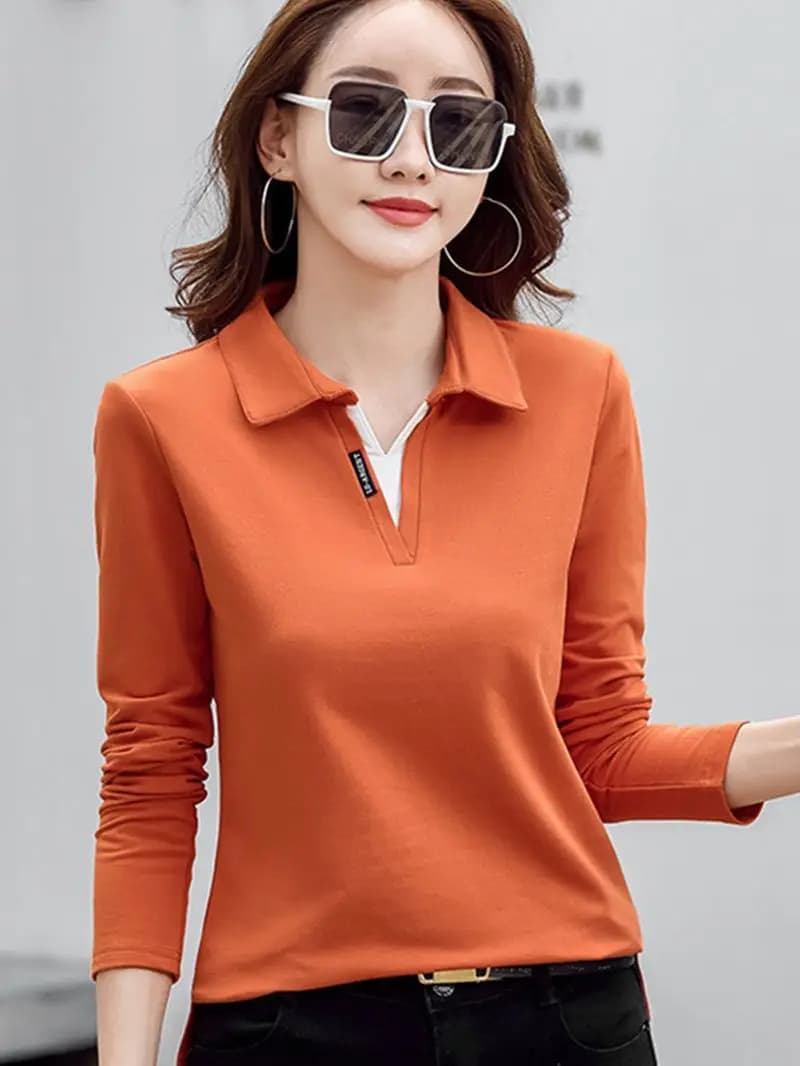Nuove magliette polo da donna a maniche lunghe, pullover casual in cotone, polo autunnali e invernali, t-shirt basic, abbigliamento sportivo da golf, top e magliette da donna