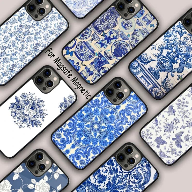 Custodia Magnetica per Telefono Ispirata alle Piastrelle in Porcellana Blu e Bianca per APPLE iPhone 17 Air 16 14 13 12 Pro Max 15 Plus Cover MagSafe