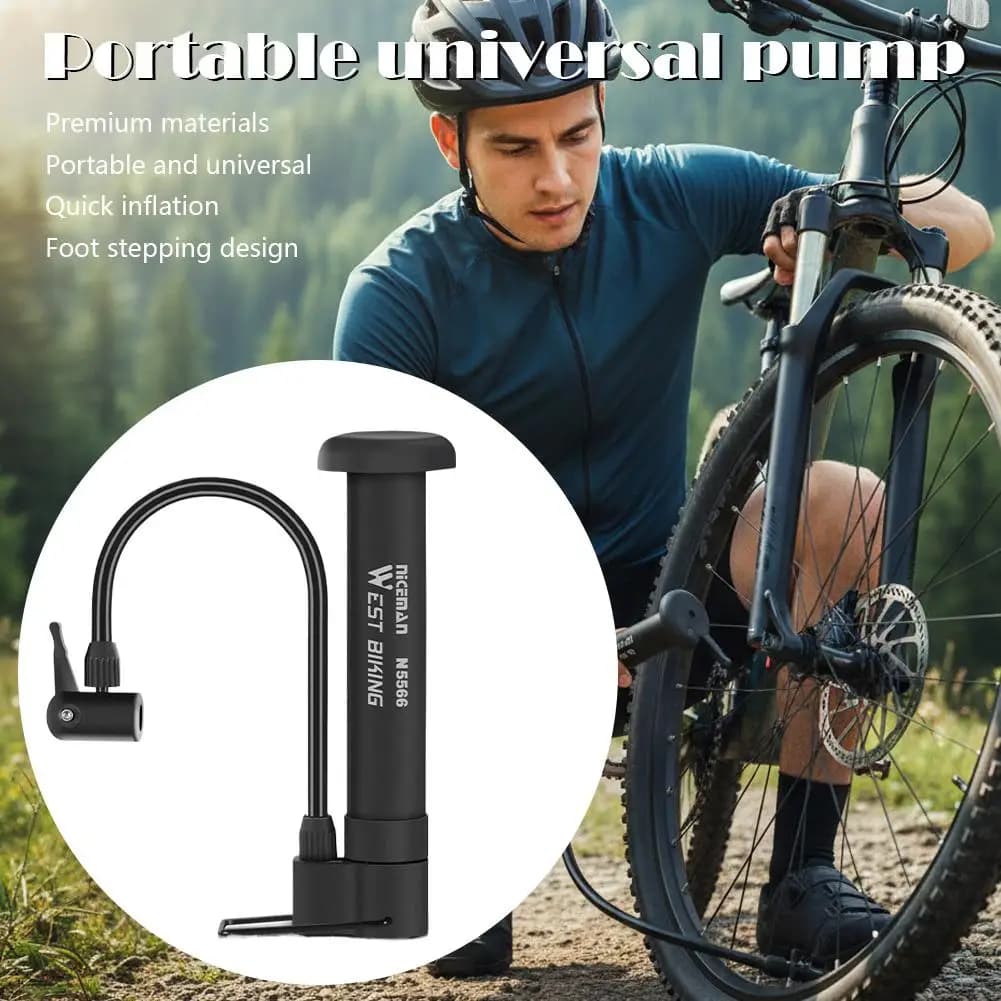 Pompa per bicicletta nera, mini pompa per palloni da basket, pompa per mountain bike con bocchetta elegante, attrezzatura da ciclismo, strumenti per esterni