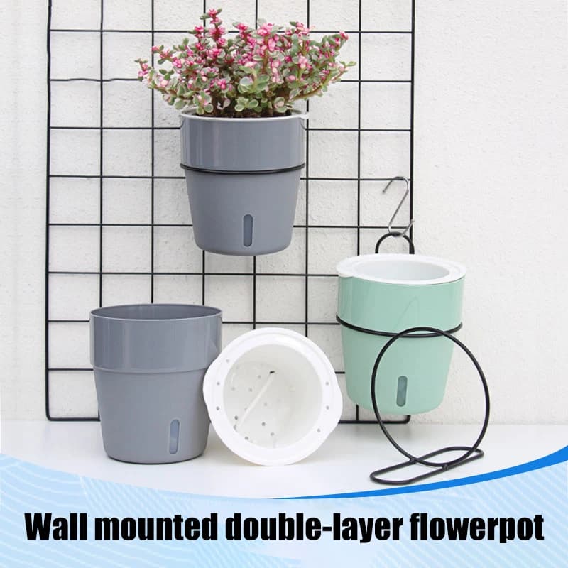 Double Layered Flowerpot Water Storage Lazy Plastic Plants Pots Visual Water Level Window Wall-mounted Water Absorbing Flowerpot