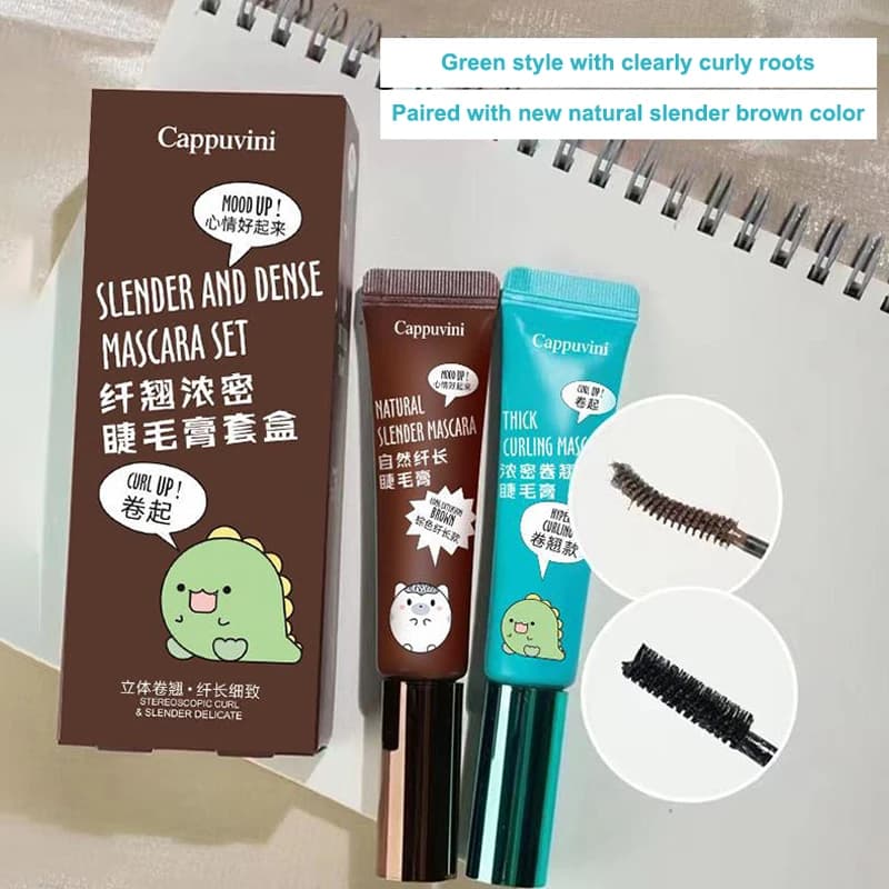 Set Cappuvini Mascara Waterproof Volumizing and Allungante Black Brown and Long-Term Mascara for Incurved Eyelashes