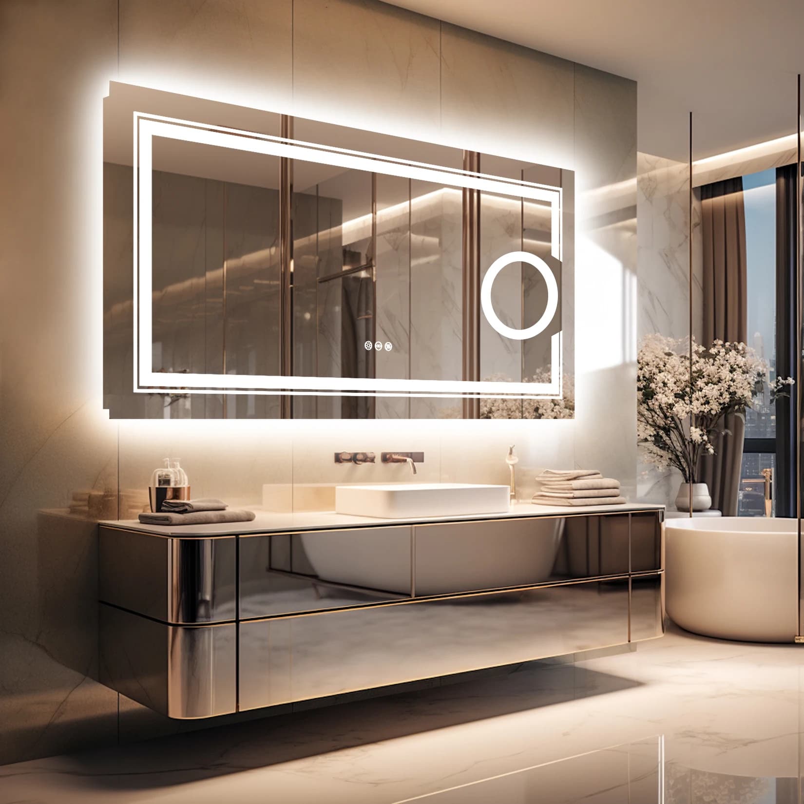 Specchio da bagno retroilluminato illuminato a LED specchio LED antiappannamento dimmerabile con ingrandimento 3X specchi per il trucco a 3 colori