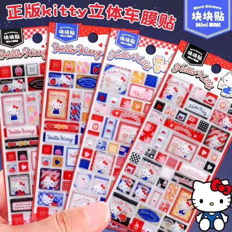 Sanrio Hello Kitty 3D Embossed Stickers, 24 pieces, cute kawaii stickers in the shape of animated cardboard, DIY decorations for phones, laptops, tapestries