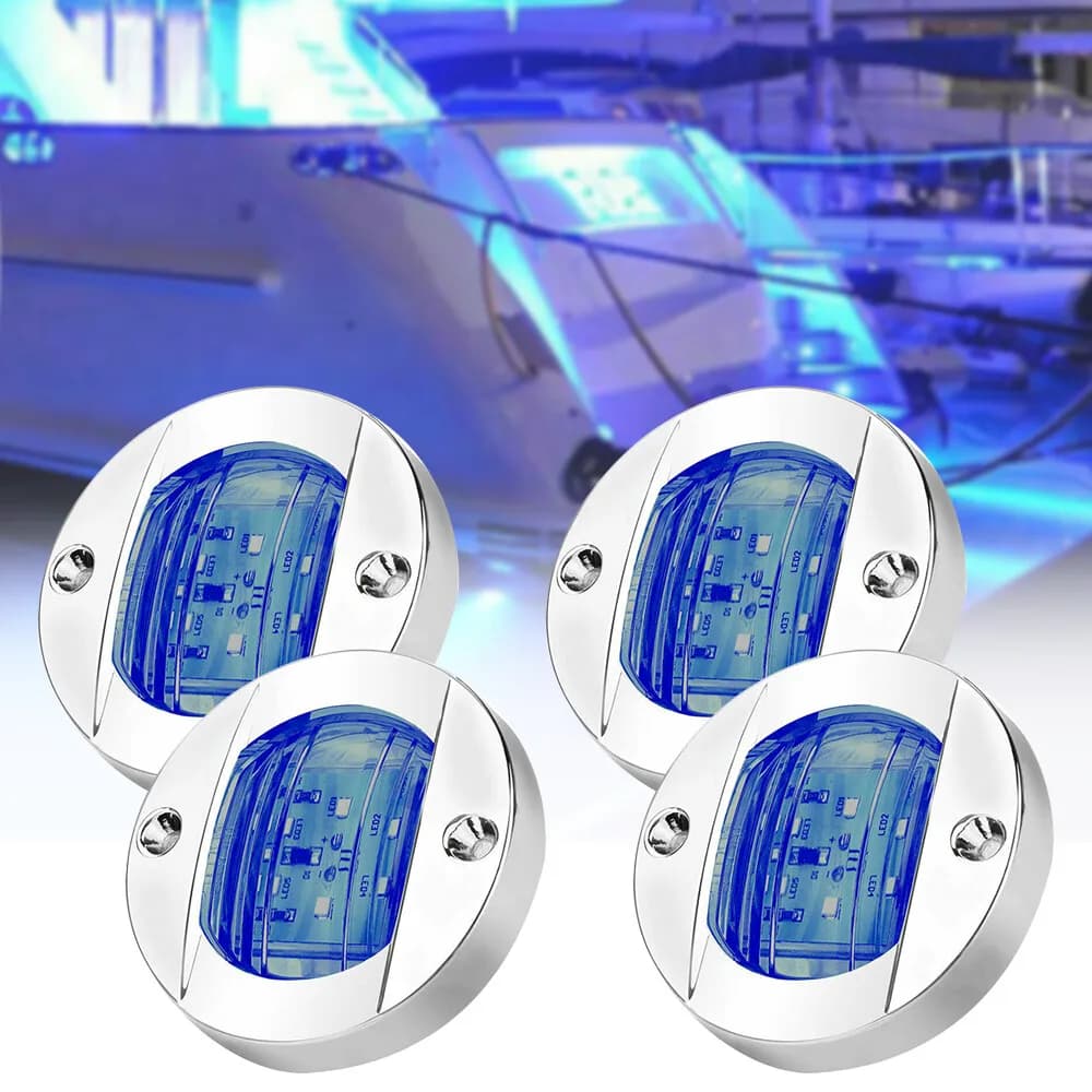 4PCS Marine Boat LED Deck Courtesy Lights Round 6LED Stern Transom Lights 12V Waterproof Boat Navigation Light Anchor Stern