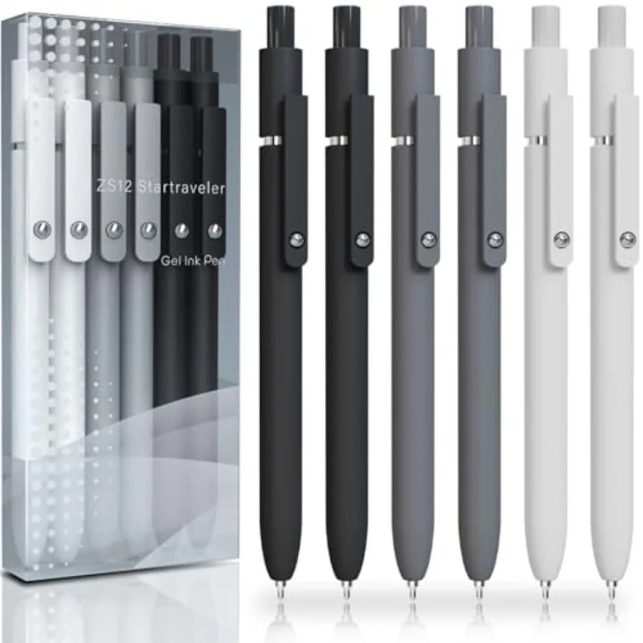 Penne Gel, Set da 6 Pezzi con Punta Fine da 0,5mm, Inchiostro Nero, Scrittura Fluida, Accessori da Ufficio, Articoli di Cancelleria, Regalo per Uomini e Donne