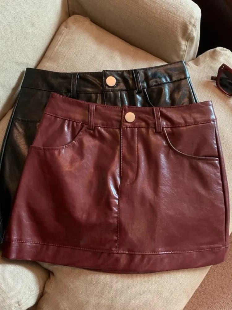 Retro High Waist PU Leather Skirt Women's Fashion Autumn Winter Slimming A-Line Short Skirt Stylish Versatile Ladies' Skirt