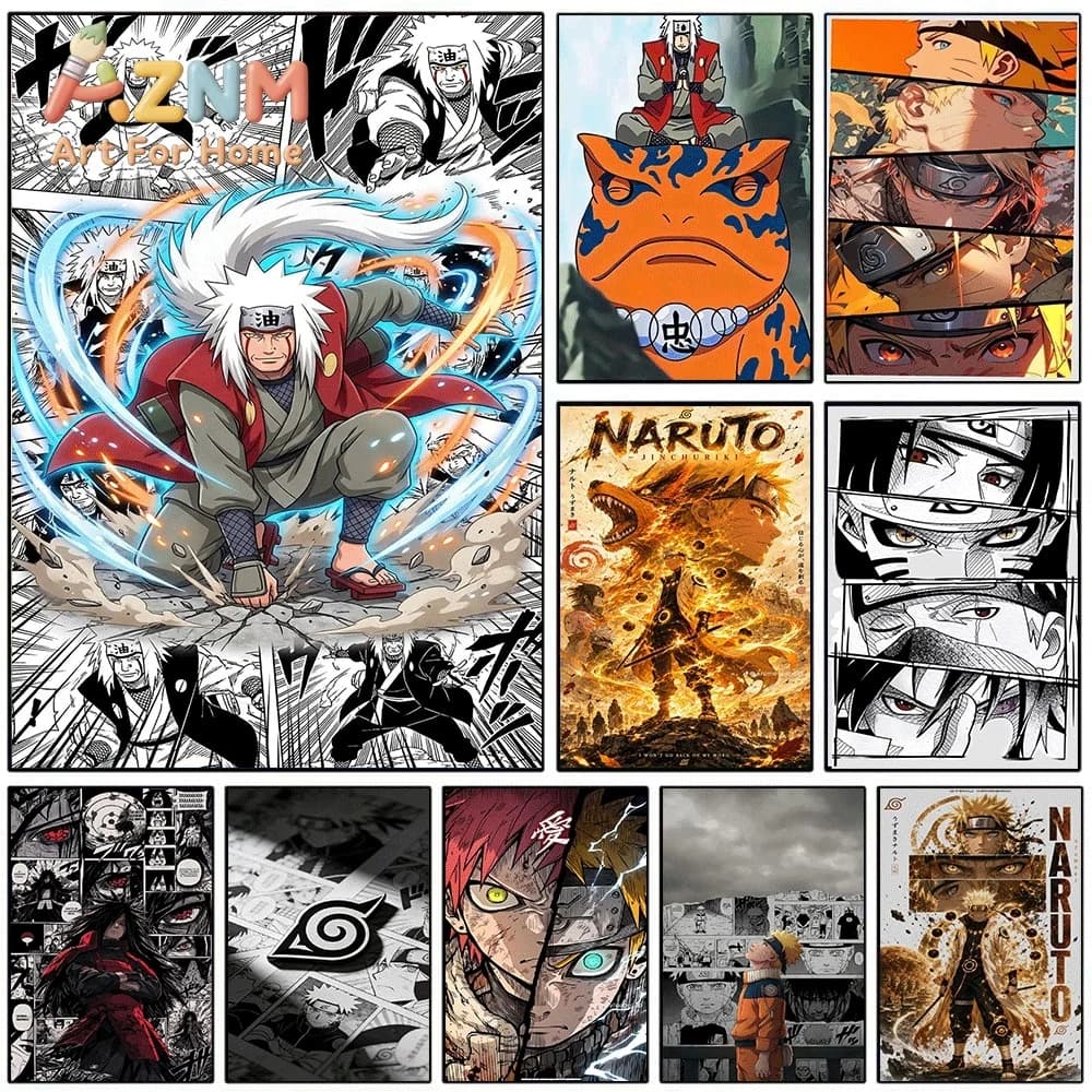 Naruto Anime Canvas Wall Art, Jiraiya Naruto Gaara Madara Character Manga Print, Unframed Canvas Painting for Bedroom Living R
