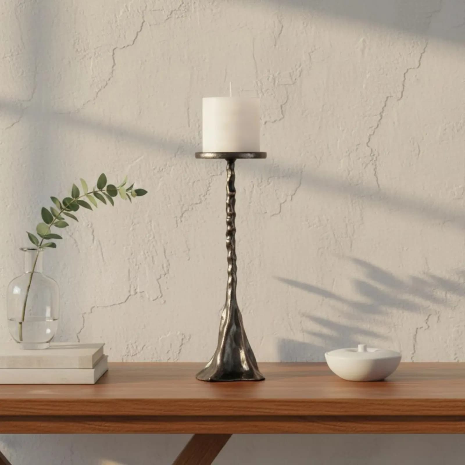 2 Pezzi Portacandele in Metallo con Design Artistico, Portacandele Argentato, Elegante Decorazione per la Casa con Base Stabile