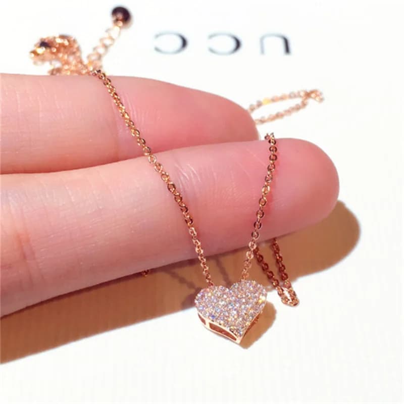Luxury Bling Zircon Love Heart Necklace High Quality Exquisite 925 Sterling Silver Women Choker Wedding Bridal Jewelry Pendant