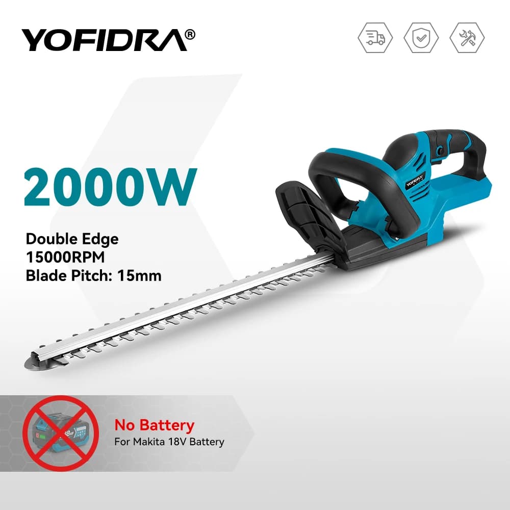 YOFIDRA 2000W 15000RPM Electric Hedge Trimmer Cordless Lawn Mower Hedge Pruner Trimmer Garden Power Tool For Makita Battery Pin