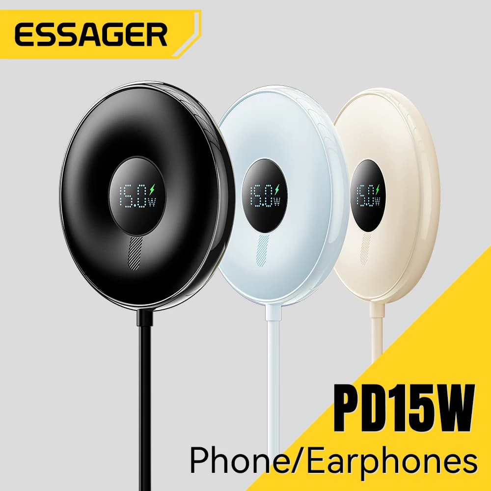Caricatore wireless magnetico Essager 15W per iPhone 15 14 pro Caricatore magnetico con display digitale Qi per pad di ricarica wireless Macsafe