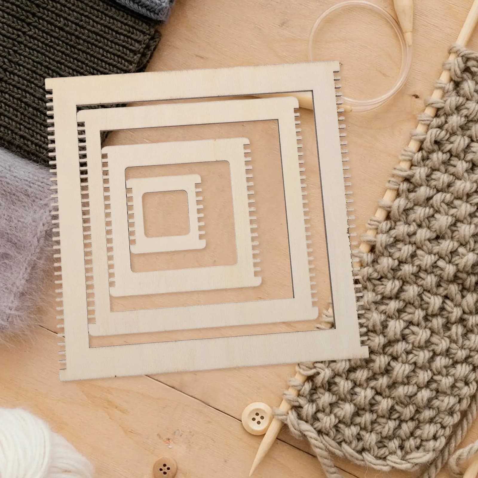 4Pcs Square Wood Weaving Loom Kit Portable Beginner Kids Weaving Craft Kit Accessories DIY Yarn Boards Creative Skills
