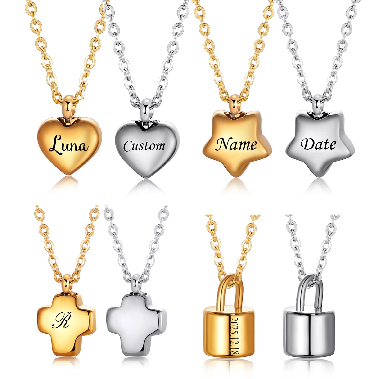 Nome personalizzato/data in acciaio inossidabile mini cuore/croce/stella/c lucchetto urna collana cremazione gioielli ceneri ciondolo creazione Dropshipping