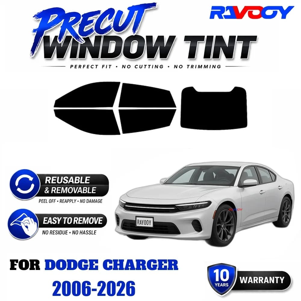 RAVOOY Precut Window Tint, Reusable Removable EPU Film, Custom Fit for Dodge Charger 2006-2026, UV Heat Protection
