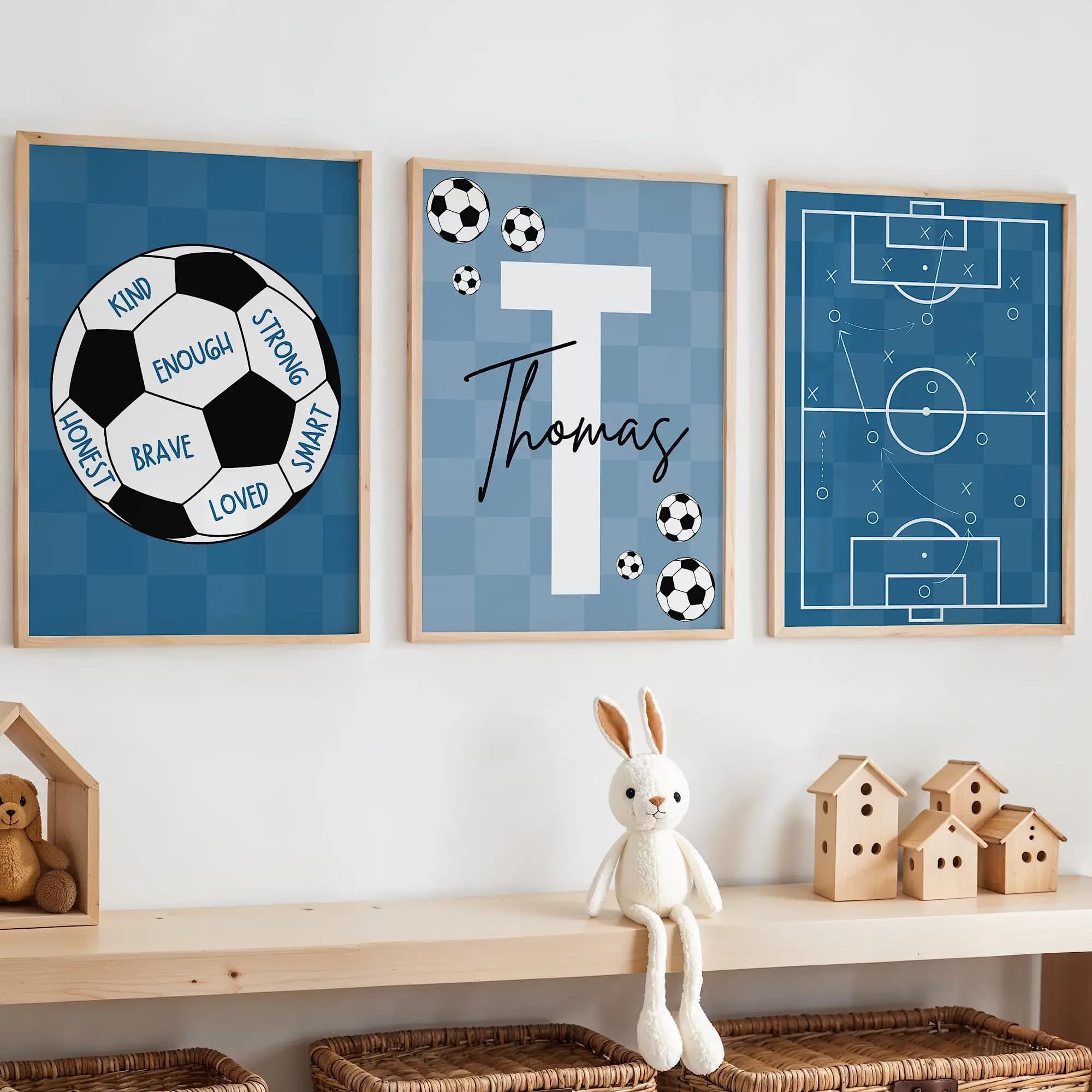 Personalized Football Wall Art Set Boys Football Poster for Football Theme Football Decorations for Blue Bedroom Gift for Football Games Room